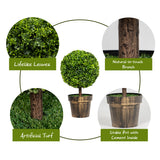 NNECW 2 Pieces 55cm Round Artificial Boxwood Topiary Trees