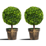 NNECW 2 Pieces 55cm Round Artificial Boxwood Topiary Trees