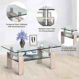 NNECW Rectangle Coffee Table with Tempered Glass Top and 2-Tier Storage Shelf for Living Room