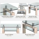 NNECW Rectangle Coffee Table with Tempered Glass Top and 2-Tier Storage Shelf for Living Room