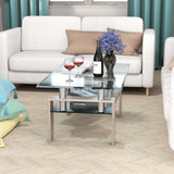 NNECW Rectangle Coffee Table with Tempered Glass Top and 2-Tier Storage Shelf for Living Room