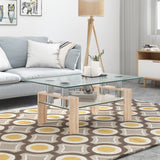 NNECW Rectangle Coffee Table with Tempered Glass Top and 2-Tier Storage Shelf for Living Room