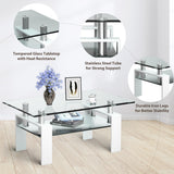 NNECW Rectangular Glass Coffee Table with Lower Shelf for Living Room