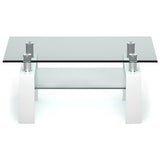 NNECW Rectangular Glass Coffee Table with Lower Shelf for Living Room