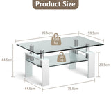 NNECW Rectangular Glass Coffee Table with Lower Shelf for Living Room