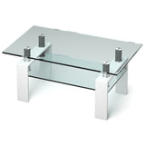 NNECW Rectangular Glass Coffee Table with Lower Shelf for Living Room