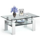 NNECW Rectangular Glass Coffee Table with Lower Shelf for Living Room