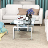 NNECW Rectangular Glass Coffee Table with Lower Shelf for Living Room