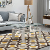 NNECW Rectangular Glass Coffee Table with Lower Shelf for Living Room