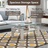 NNECW Rectangular Glass Coffee Table with Lower Shelf for Living Room