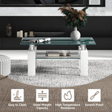 NNECW Rectangular Glass Coffee Table with Lower Shelf for Living Room
