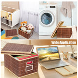 NNECW Set of 2 Folding Bamboo Storage Boxes with Removable Lids &amp Handles-Coffee
