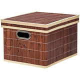 NNECW Set of 2 Folding Bamboo Storage Boxes with Removable Lids &amp Handles-Coffee