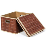 NNECW Set of 2 Folding Bamboo Storage Boxes with Removable Lids &amp Handles-Coffee
