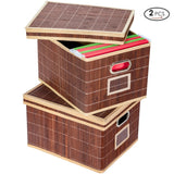 NNECW Set of 2 Folding Bamboo Storage Boxes with Removable Lids &amp Handles-Coffee