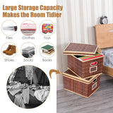 NNECW Set of 2 Folding Bamboo Storage Boxes with Removable Lids &amp Handles-Coffee