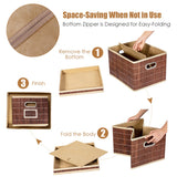 NNECW Set of 2 Folding Bamboo Storage Boxes with Removable Lids &amp Handles-Coffee