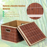 NNECW Set of 2 Folding Bamboo Storage Boxes with Removable Lids &amp Handles-Coffee