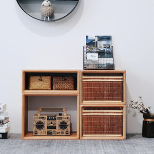 NNECW Set of 2 Folding Bamboo Storage Boxes with Removable Lids &amp Handles-Coffee