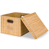 NNECW Set of 2 Folding Bamboo Storage Boxes with Removable Lids &amp Handles-Natural