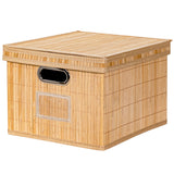 NNECW Set of 2 Folding Bamboo Storage Boxes with Removable Lids &amp Handles-Natural