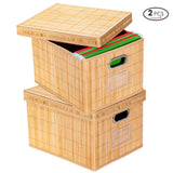 NNECW Set of 2 Folding Bamboo Storage Boxes with Removable Lids &amp Handles-Natural