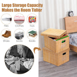 NNECW Set of 2 Folding Bamboo Storage Boxes with Removable Lids &amp Handles-Natural