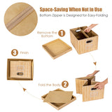 NNECW Set of 2 Folding Bamboo Storage Boxes with Removable Lids &amp Handles-Natural