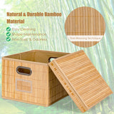 NNECW Set of 2 Folding Bamboo Storage Boxes with Removable Lids &amp Handles-Natural