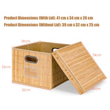 NNECW Set of 2 Folding Bamboo Storage Boxes with Removable Lids &amp Handles-Natural