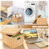 NNECW Set of 2 Folding Bamboo Storage Boxes with Removable Lids &amp Handles-Natural