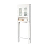NNECW 3-Tier Over the Toilet Storage Cabinet with Double Frosted Glass Doors for Bathroom