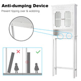 NNECW 3-Tier Over the Toilet Storage Cabinet with Double Frosted Glass Doors for Bathroom