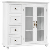 NNECW Kitchen Storage Cabinet with Clear Glass Doors for Dining Room/Kitchen/Entryway White