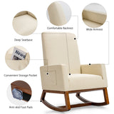 NNECW Modern Rocking Chair with Rubber Wood Base for Living Room-Beige