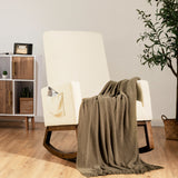 NNECW Modern Rocking Chair with Rubber Wood Base for Living Room-Beige
