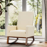 NNECW Modern Rocking Chair with Rubber Wood Base for Living Room-Beige