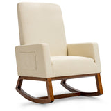 NNECW Modern Rocking Chair with Rubber Wood Base for Living Room-Beige