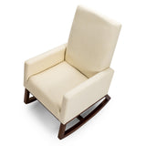 NNECW Modern Rocking Chair with Rubber Wood Base for Living Room-Beige