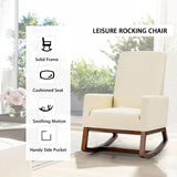 NNECW Modern Rocking Chair with Rubber Wood Base for Living Room-Beige