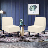 NNECW Modern Armless Accent Chair Fabric Single Sofa with Rubber Wood Legs-Beige