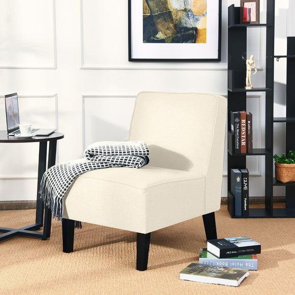 NNECW Modern Armless Accent Chair Fabric Single Sofa with Rubber Wood Legs-Beige