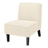 NNECW Modern Armless Accent Chair Fabric Single Sofa with Rubber Wood Legs-Beige