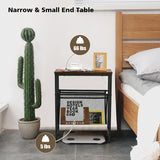 NNECW Industrial End Table with Mesh Magazine Holder Sling for Living Room/Bedroom