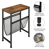 NNECW Industrial End Table with Mesh Magazine Holder Sling for Living Room/Bedroom