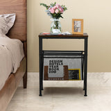 NNECW Industrial End Table with Mesh Magazine Holder Sling for Living Room/Bedroom