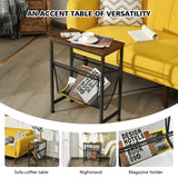 NNECW Industrial End Table with Mesh Magazine Holder Sling for Living Room/Bedroom