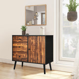 NNECW Vintage Wooden Adjustable Storage Cabinet Drawers