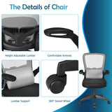 NNECW Lightweight Mesh Office Chair with Lumbar Support-Grey