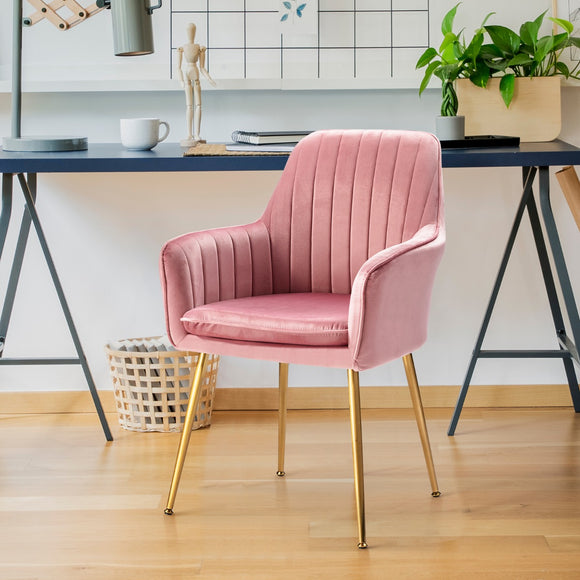 NNECW Accent Upholstered Arm Chair with Velvet Material for Living Room/Bedroom-Pink